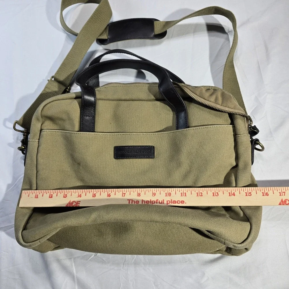 Brooks‎ Brothers Canvas Leather Tan Shoulder Strap office / Travel Bag brown